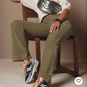 Faherty Patch Pocket Pants Size 27 High Waist Wide Leg Stretch Terry Olive Green